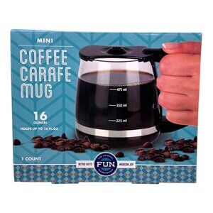 Cup a Joe Glass Carafe Style Coffee Pot Shaped Mug Clear Black Novelty 16oz Fun